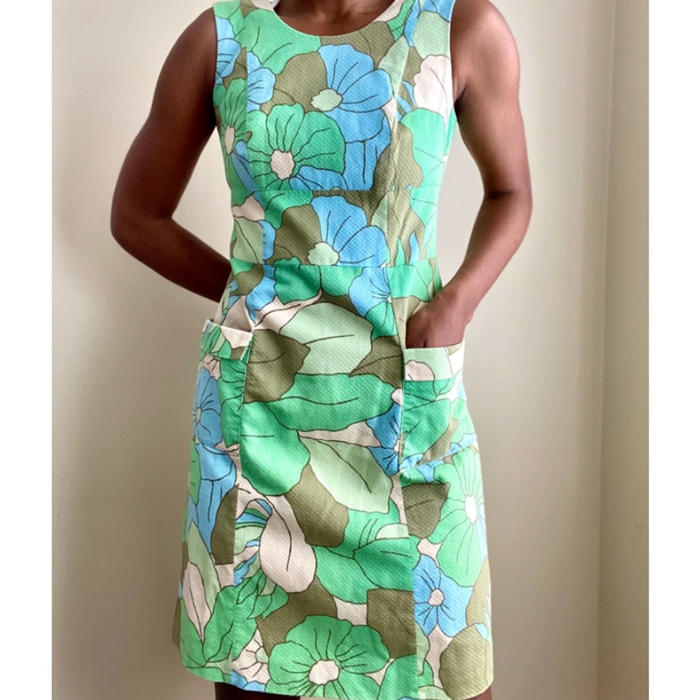 EUC Boden Green Seersucker Floral Cotton Dress Size 12L 12 Long Tall